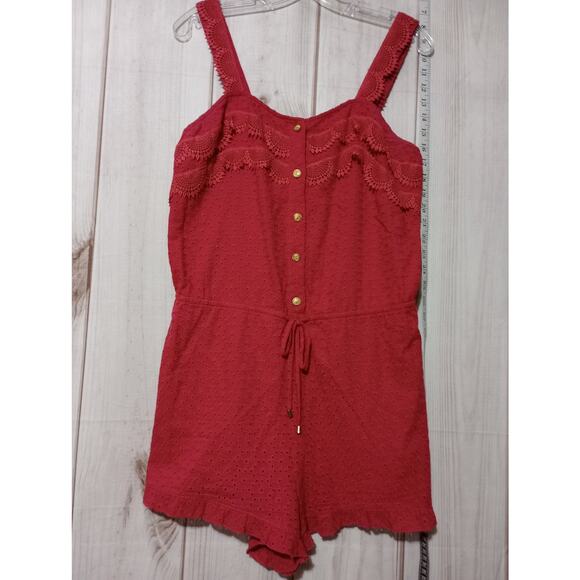Sperry‎ Romper Womens Large Red Eyelet Sleeveless Button Front Lace Summer - Picture 1 of 6